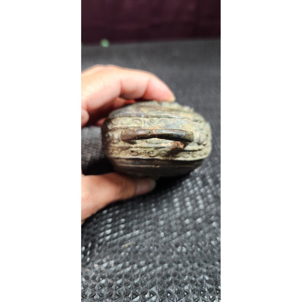 Vintage Bronze Goat Bell Unmarked Small Brown Rustic Farm Animal Patina Decor - Picture 7 of 7